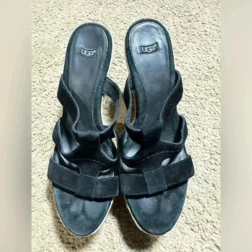 UGG Australia Women's Sandal Black Tawnie‎ Wedge Suede Size 9.5